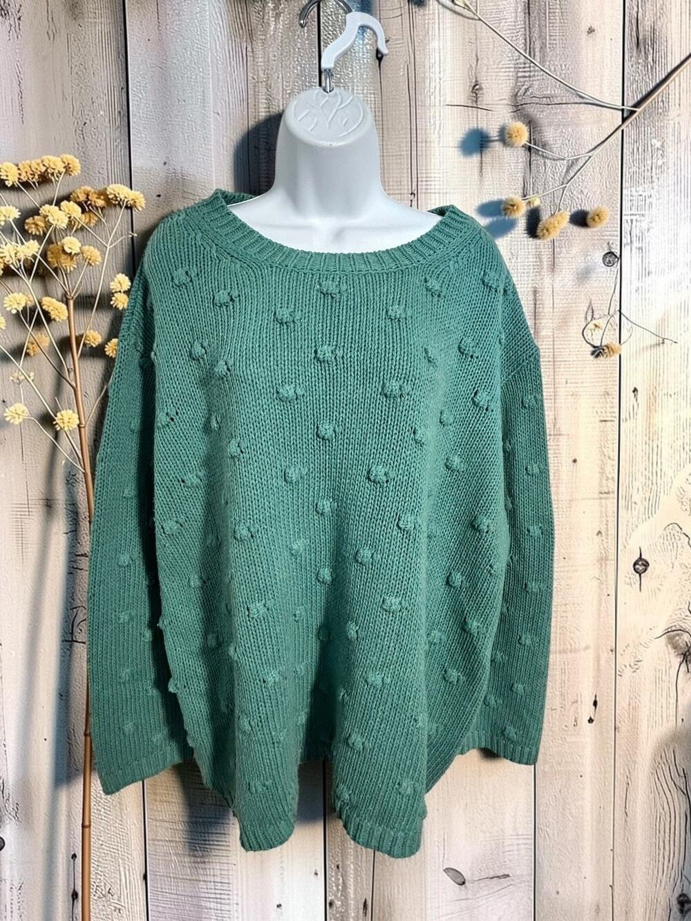 Women's Flamingo Chunky Pullover Sweater Sz XL Green Bubble Textured Crewneck